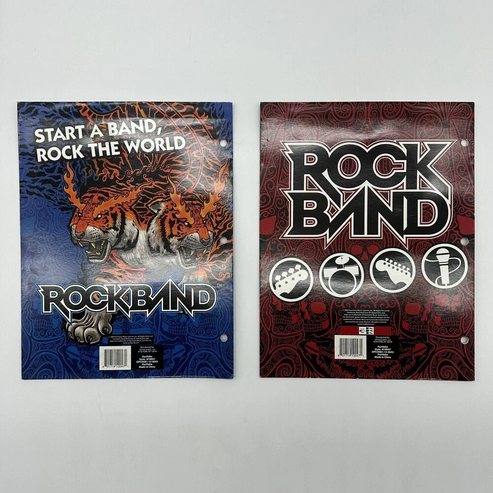 Set of 2 Rock Band Video Game Blue & Red Logo 2-Pocket Portfolio School Folders